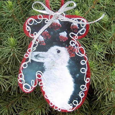 Decorate recycled Christmas card ornaments