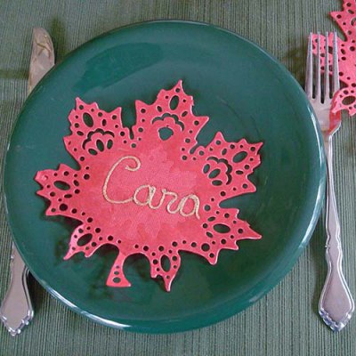 Iron-on threads are an easy way to make place holders for a Thanksgiving feast
