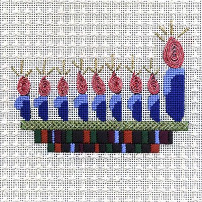 Stitch Guide for Burning Bright Menorah painted canvas