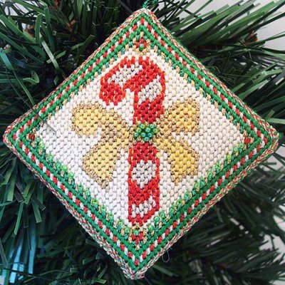 Candy Cane Needlepoint Ornament