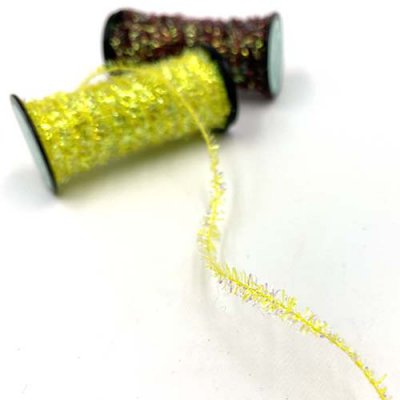 Kreinik Micro Ice Chenille in 028 Citron and 080 Garnet