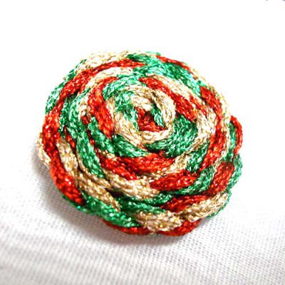 Combine the gold thread with any other fiber to make cording that can become a button cover