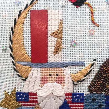 Applique leather on Uncle Sam's hat; stitch guide by Janeann Sleeman