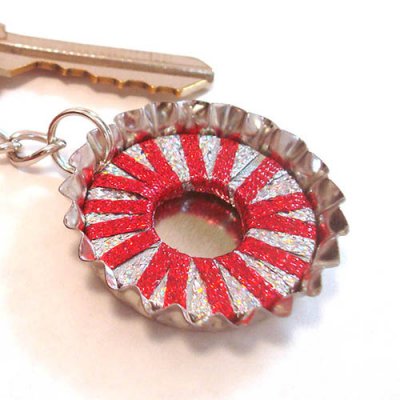 Made with Kreinik RibbonPeppermint Twist Pendant/Keychain 