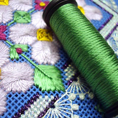 Kreinik Silk Serica used as a flat silk