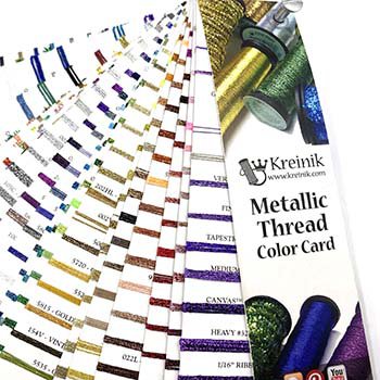 The Kreinik Metallic Color Card shows colors available in #32 Braid