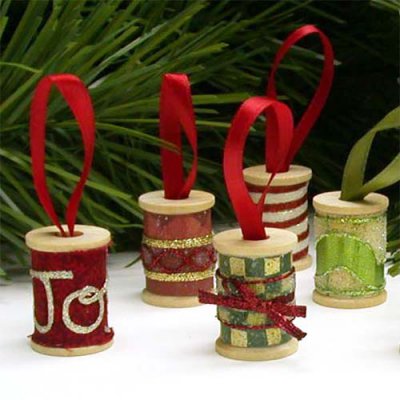 Wooden spool Christmas ornaments